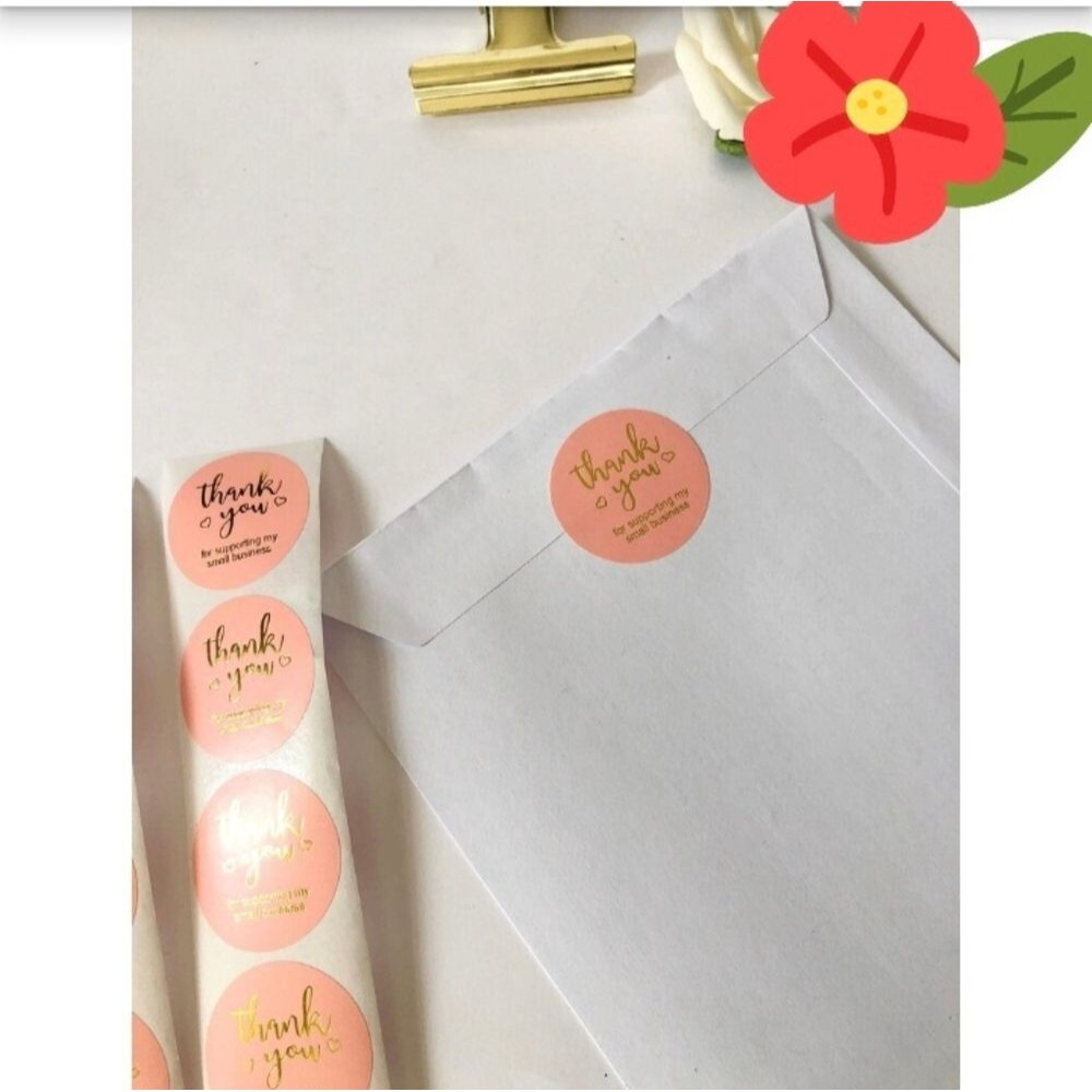 Gold Tone Foil Thank You Stickers Pink Office Supplies 25 Count